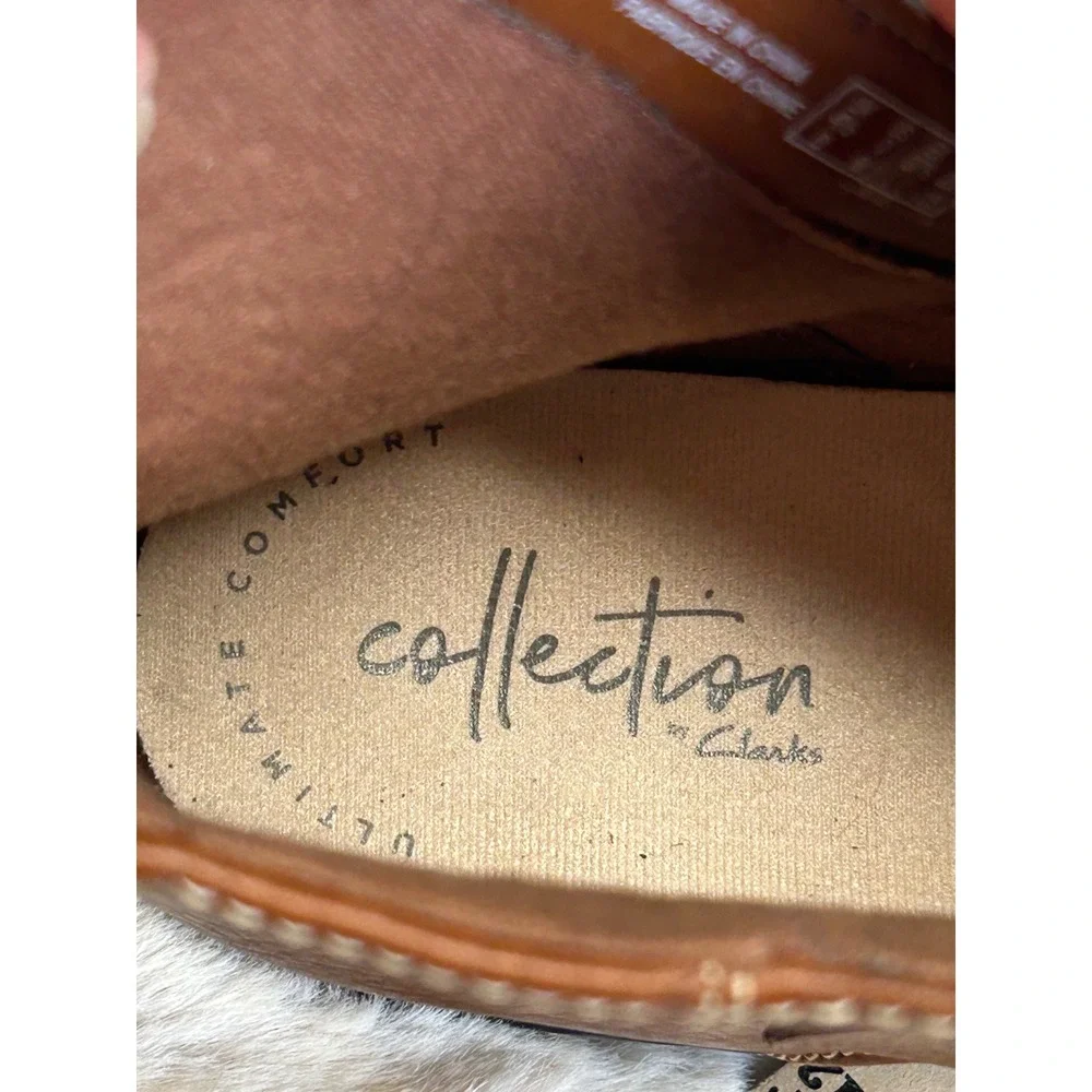 Clarks Collection Tan Leather Ankle Boots Ultimate Comfort Brown Booties Size 7